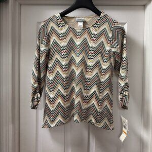 NWT Alfred Dunner Hunter Mountain Metallic Zigzag Chevron top size Petite Small